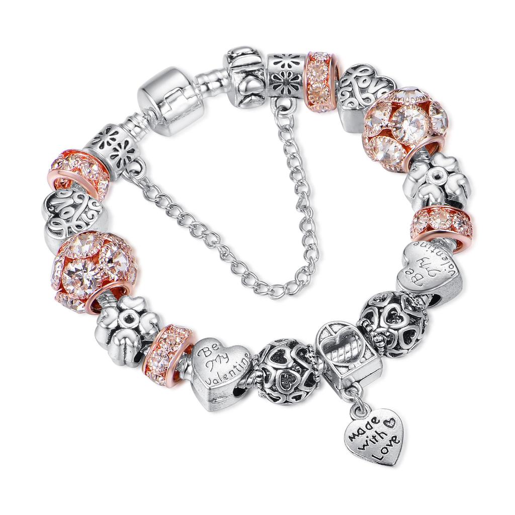 White Round Beaded Bracelet with Pandora DIY Drip Oil Large Hole Bead