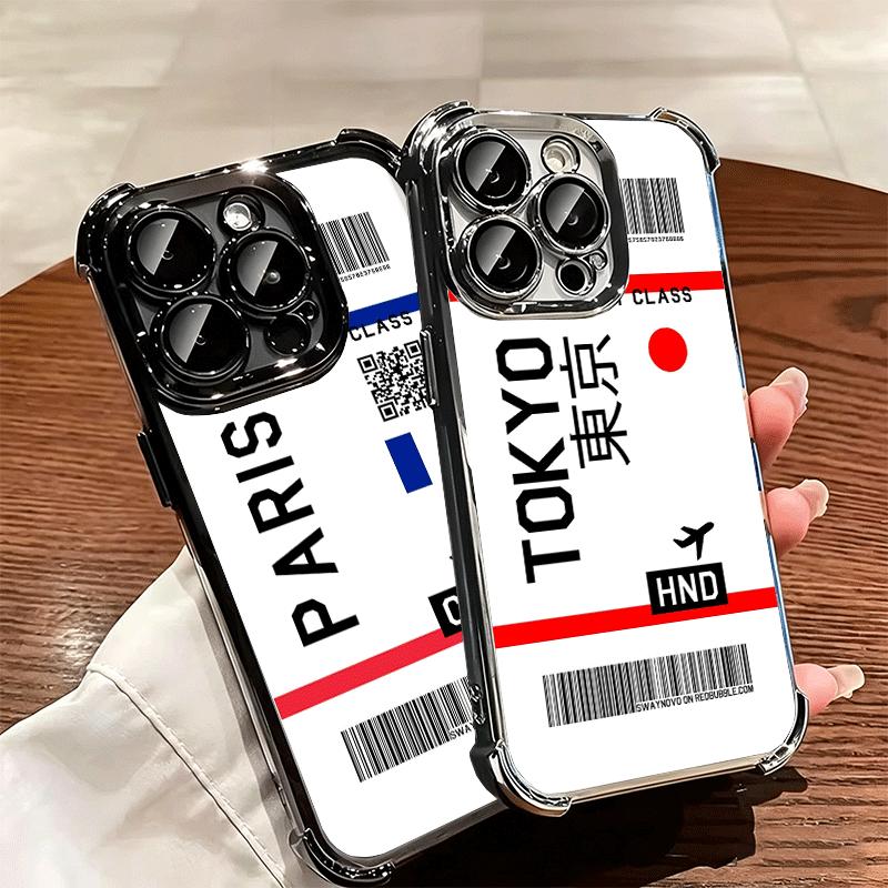 Travel Air Ticket Label Soft Phone Case For iPhone 15 16 17 Air 14 Pro Max 16E Plus 13 12 Mini Plating Anti-Fall Fundas