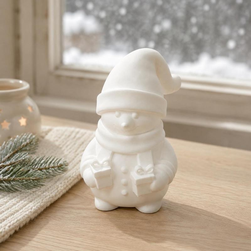 3D Printed Snowman Figurine, White Collectible Sculpture for Christmas Shelf and Desktop Decors, Holiday Parties Gift