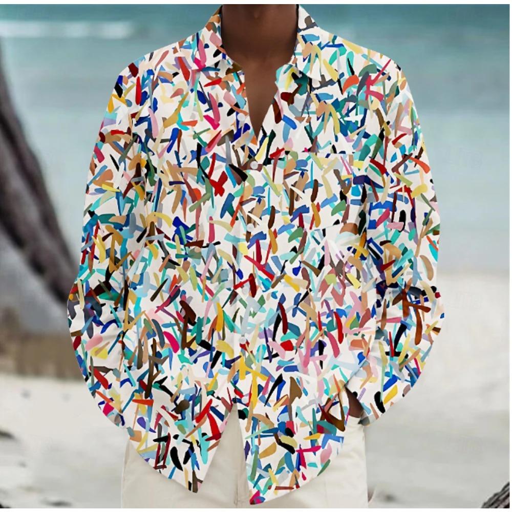 Men's Abstract Printed Long Sleeve Shirts Casual Cardigan New Button Holiday Fashion Shirts