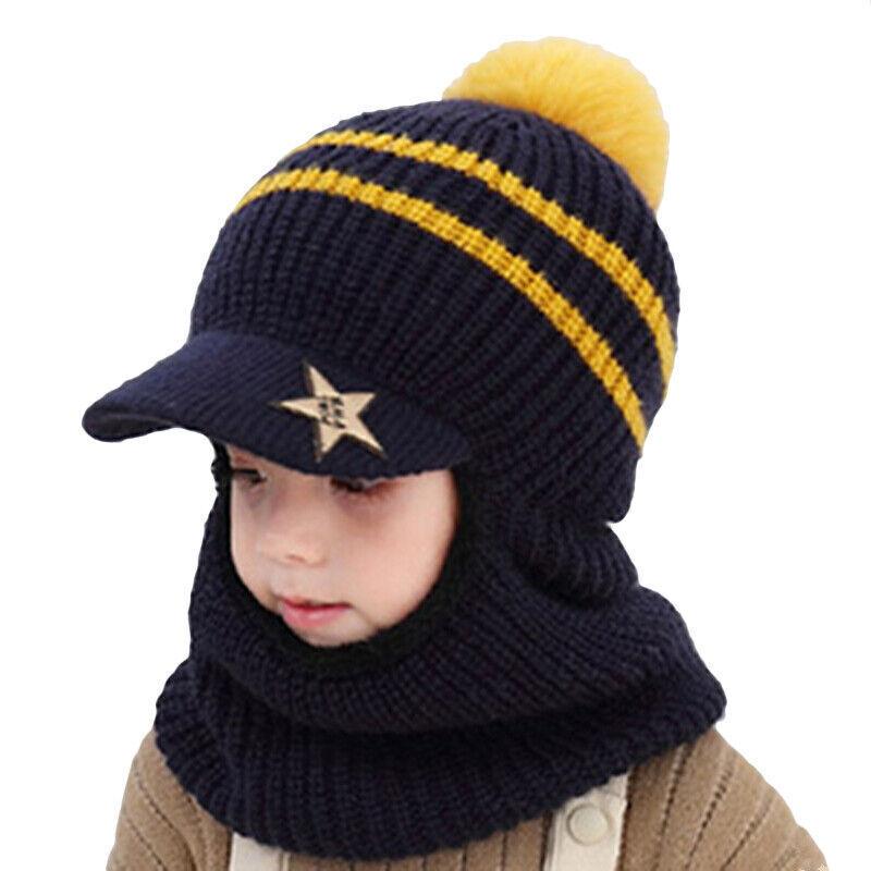 Kids Girls Boys Toddler Baby Winter Warm Hat Hooded Scarf Earflap Knitted Cap