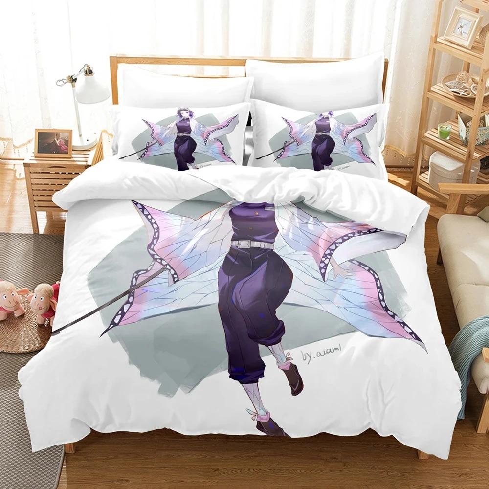 Druk 3D pościel Kochou Shinobu Anime Demon Slayer Zestaw pościeli 200x200 Nastolatki Chłopcy Twin Jednoosobowy Queen King Pełny Zestawy poszewek na kołdrę Narzędzie