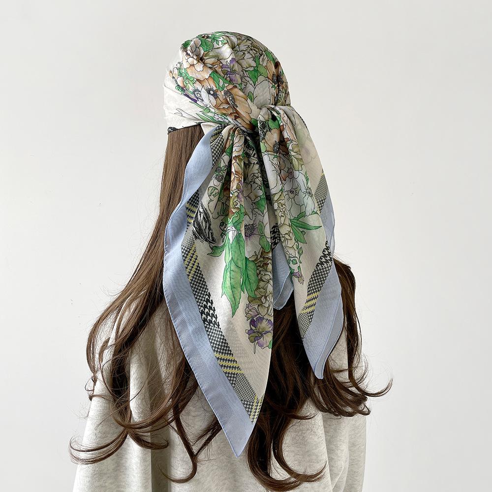 New Scarf Fashionable Light Luxury Versatile Plant Flowers Outdoor Sunscreen Shawl Big Square Scarf Headscarf Scarf