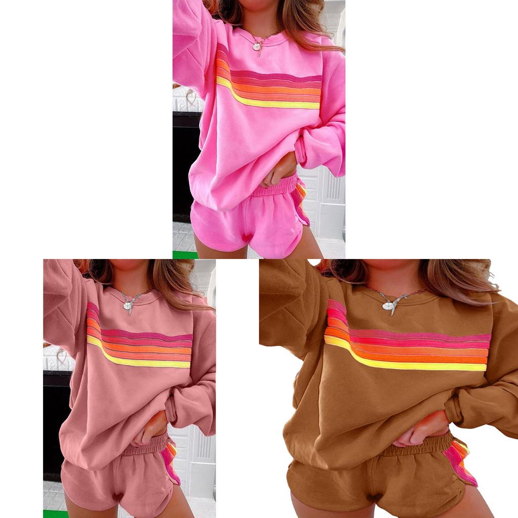 Relaxed Female Pullover Set With Color Block Pattern For Autumn Winter Casual Wear