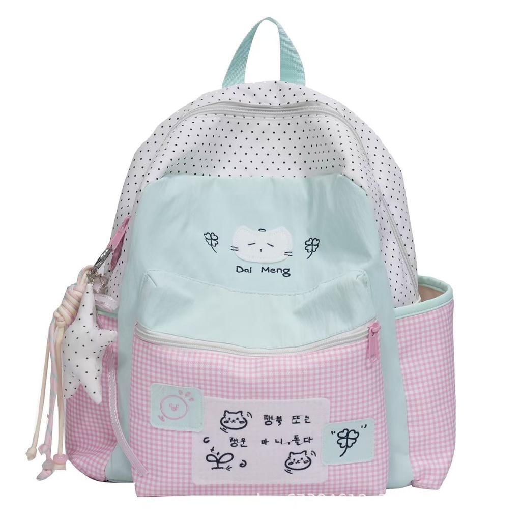 Schoolbag Korean simple cute sweet polka dot backpack female high value campus party class schoolbag lightweight versatile backpack