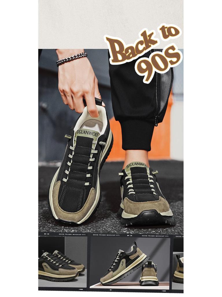 Men's Retro Casual Leather Running Shoes - Lightweight and Soft Sole for Autumn and Winter.