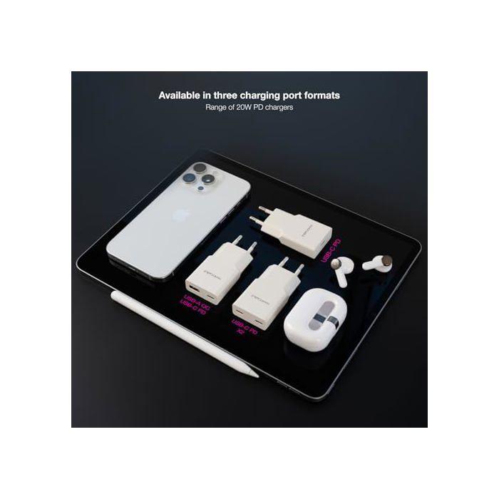 Chargeur USB-C/PD 20W - Nano Cable - Blanc - 81x36x15 mm - Charge rapide - Tension universelle 100-240V