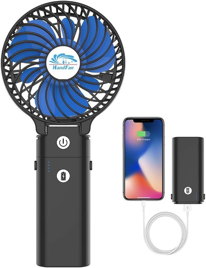 HandFan Portable Quiet 3 Tabletop 6 Heatstroke Cable Included Fan, 5200mAh, 20dB, Compact, Speeds, Clip-on, Fan, Blades, 180° Folding, Portable,