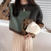 Vinter Vintage Leopard Patchwork Genser Casual Cashmere strikkede gensere Dame Yttertøy Gensere