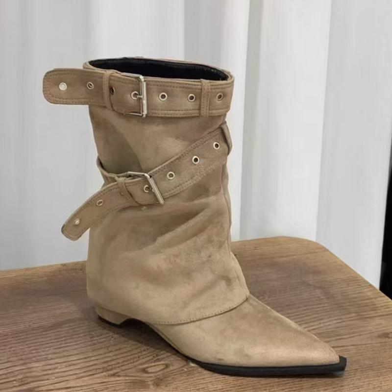 Pointed Toe Women's Winter Boots Designer Mid Heels Elegant Shoes  Pumps Fashion Boots New Trend Dress Gothic Ladies Boots