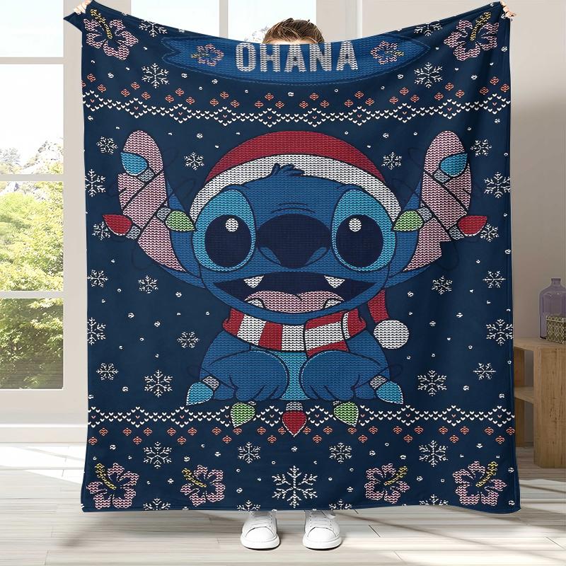 Cartoon S-Stitch Kawaii Flannel Blanket,Ultra Soft Warm Plush Throw for Home Bedroom Bed Sofa Cover Camping Picnic Gift Kids