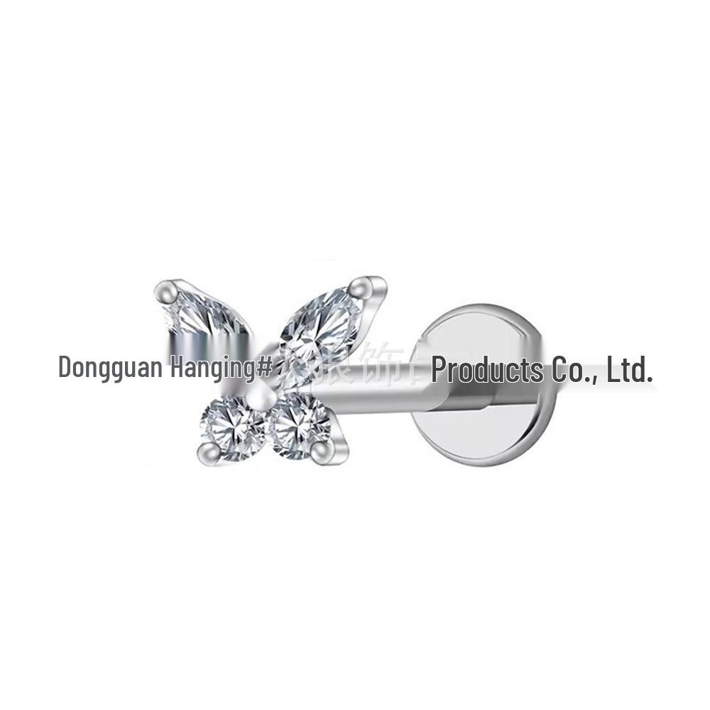 Zirkonyalı Küpe Uçları ile F136 Titanyum Alaşımlı Kelebek Saplama Küpeler - G23 Titanyum Avrupa & Amerikan Tarzı Dudak Saplamaları Vücut Piercing Takısı Başlık