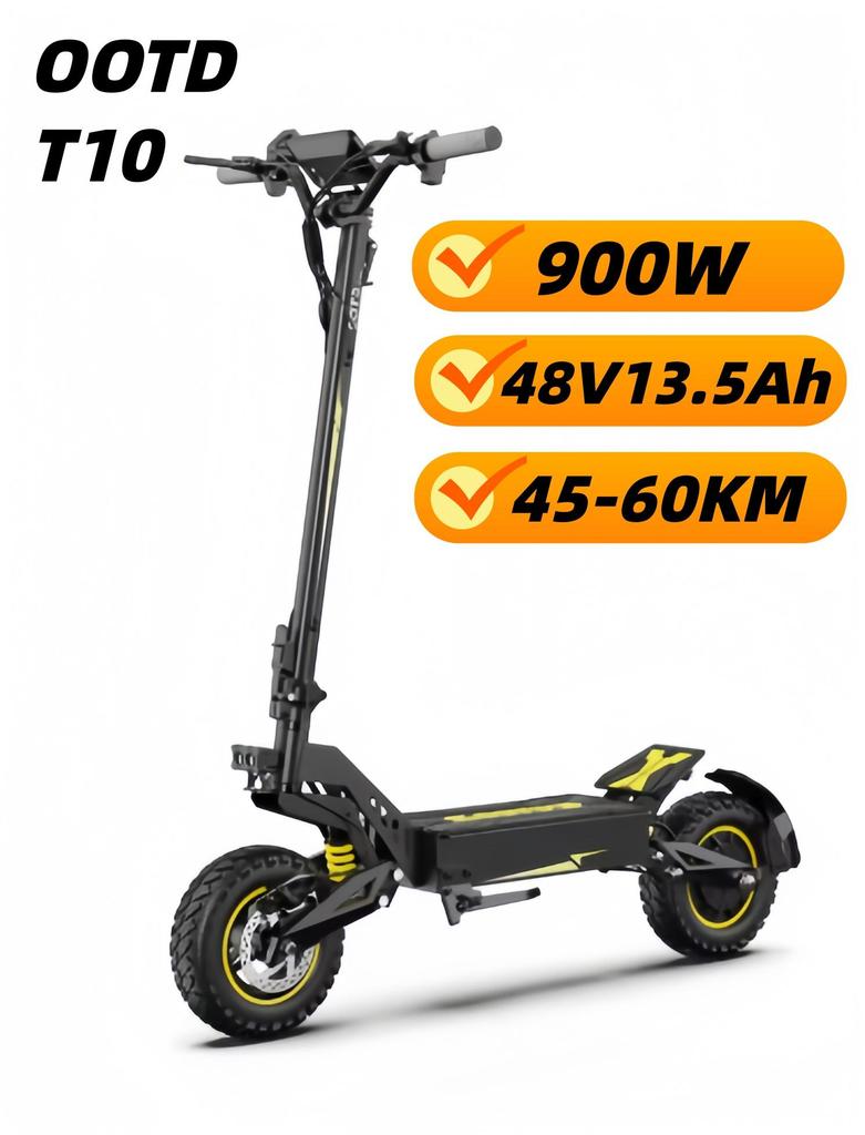 Electric Scooter, OOTD T10 Scooter,Max 900W Motor 48V 13.5Ah Battery, 45-60km Range, 11 Inch All-Terrain 50KM/H