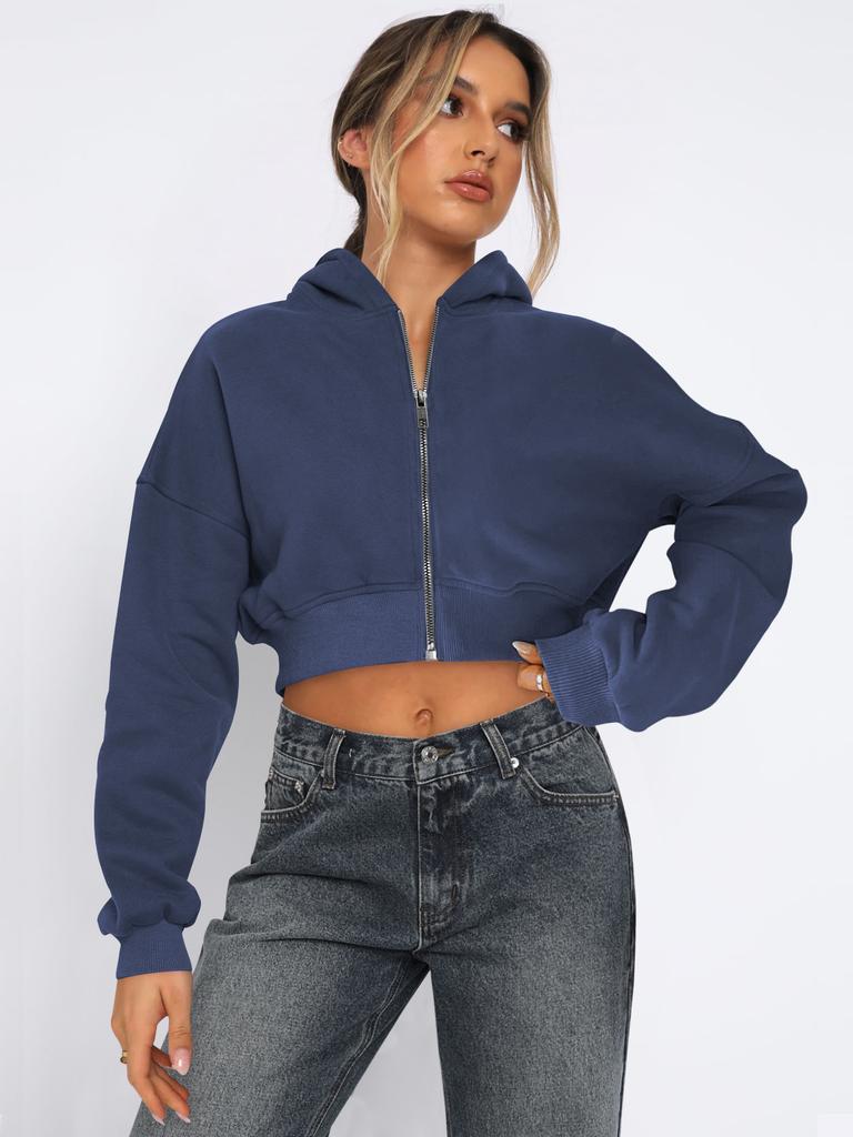 Women's Cropped Hoodie with Full Zip in Multiple Colors