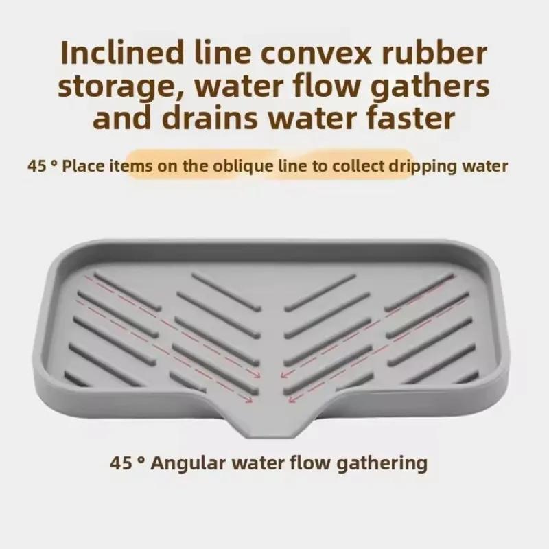 New Silicone Faucet Mat Kitchen Sink Tray Soap Dispenser Sponge Drain Pad Sink SplashDrying Mat Countertop Storage Tray SoapTray