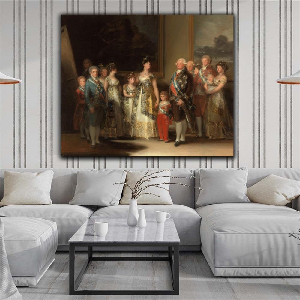 Classical Oil Painting Poster Francisco De Goya Charles IV of Spain and His Family Canvas Painting Vintage Gallery Decoration