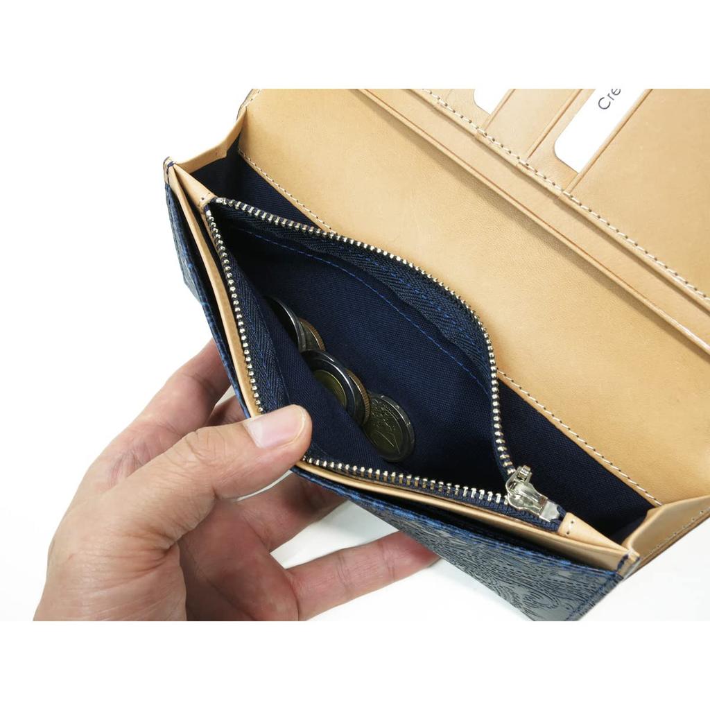 Baggy Port Long Wallet, Indigo-Dyed Leather with Paisley Embossed Pattern, ZYS-190 (Dark Blue)
