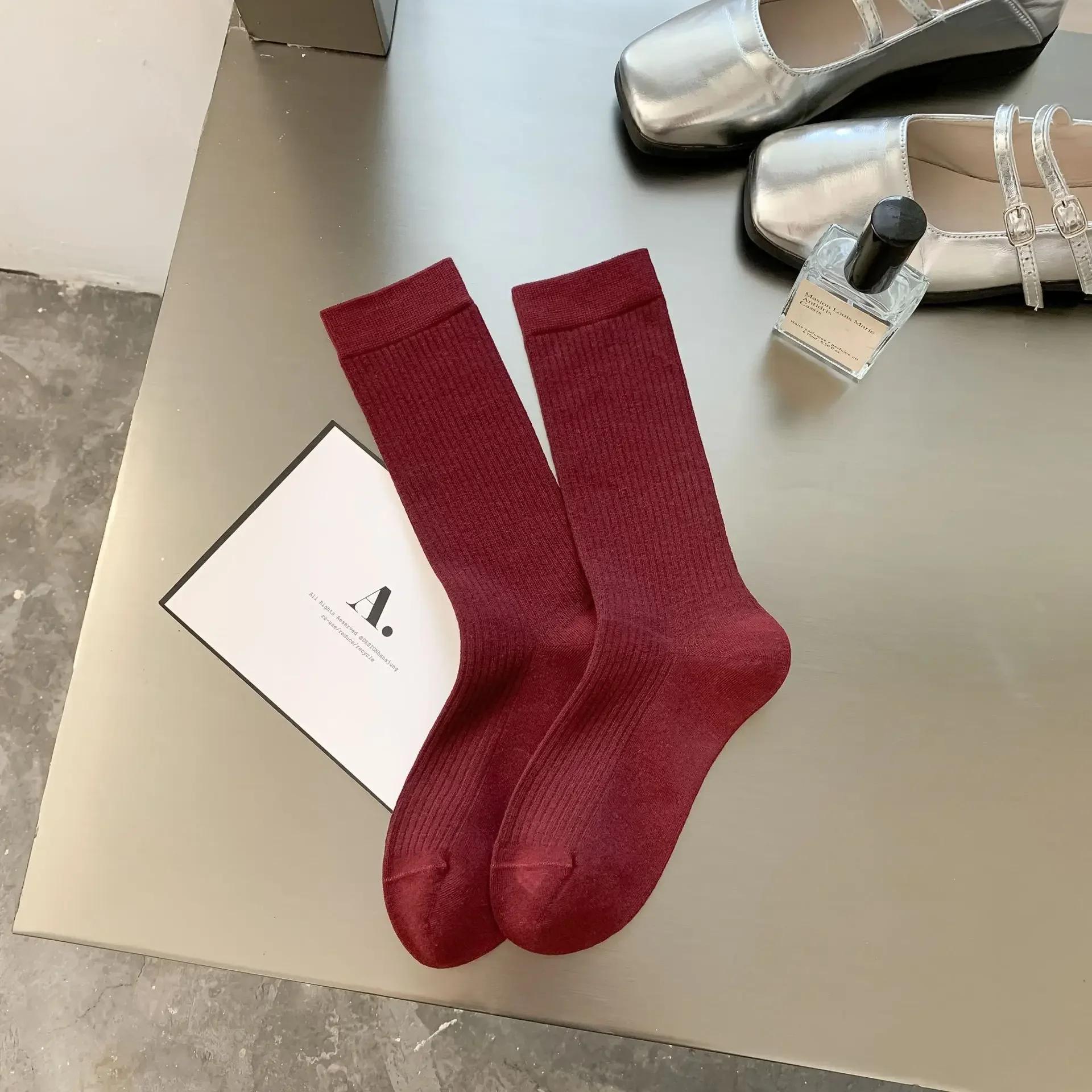 

1/3pairs Retro Women Cotton Loose Socks Autumn Winter Knitting Solid Color Long Black Korean Japanese Student Girls Stockings 1pair вино красного