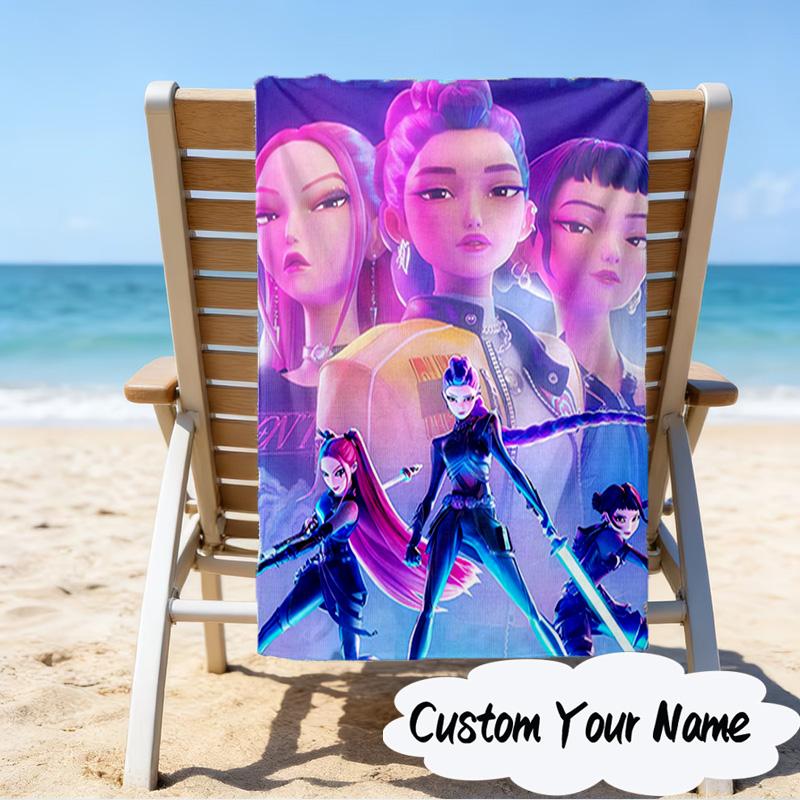 Custom Name Neon Future Heroes KPop Microfiber Beach Towel Super Soft & Absorbent for Bath, Beach, Travel  Bath Time Accessory, Fan Gifts