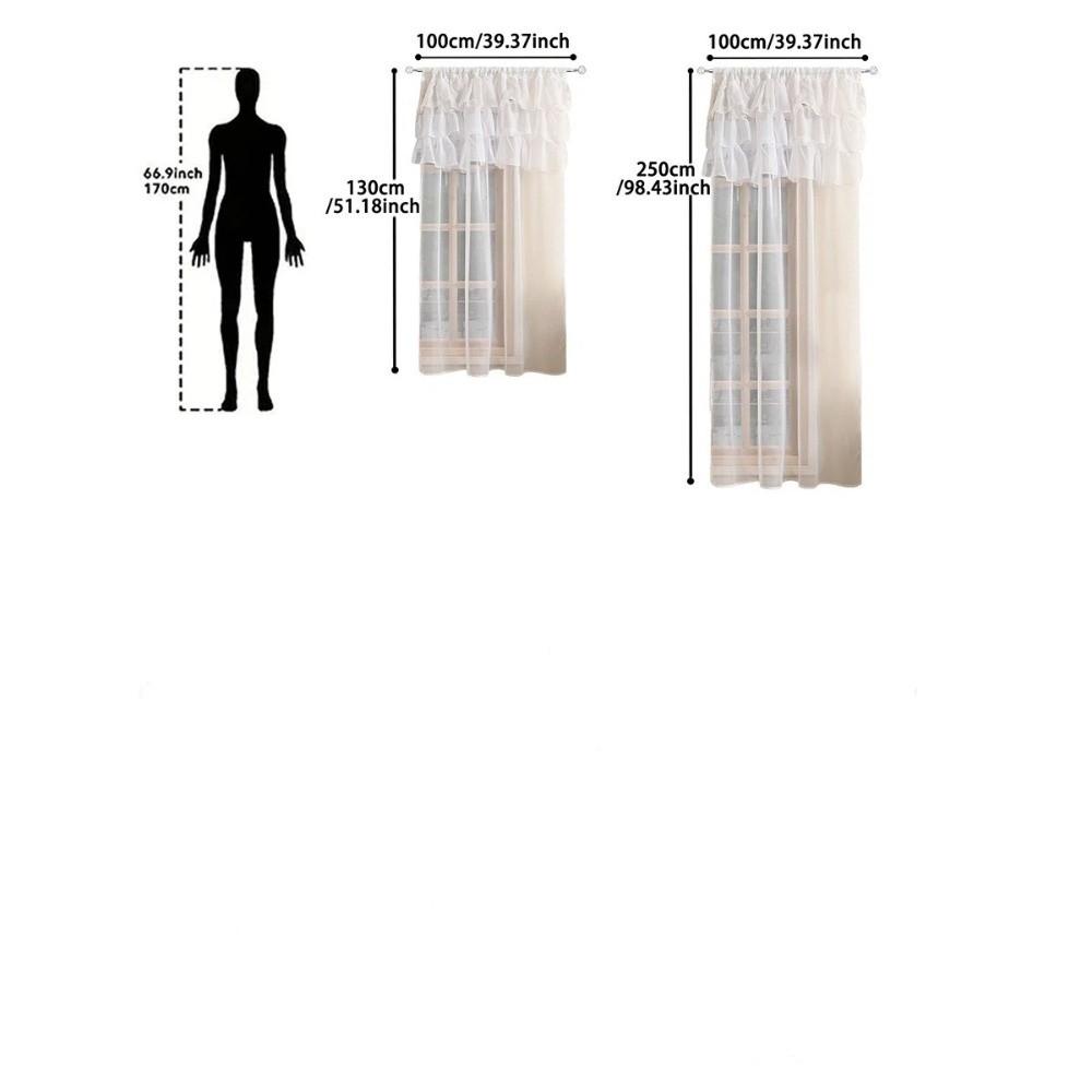 1PCS Decoration 3 Laces Lace Curtains Solid Colour Rod Pocket Sheer Curain Translucent Home Decor Window Screen Bedroom