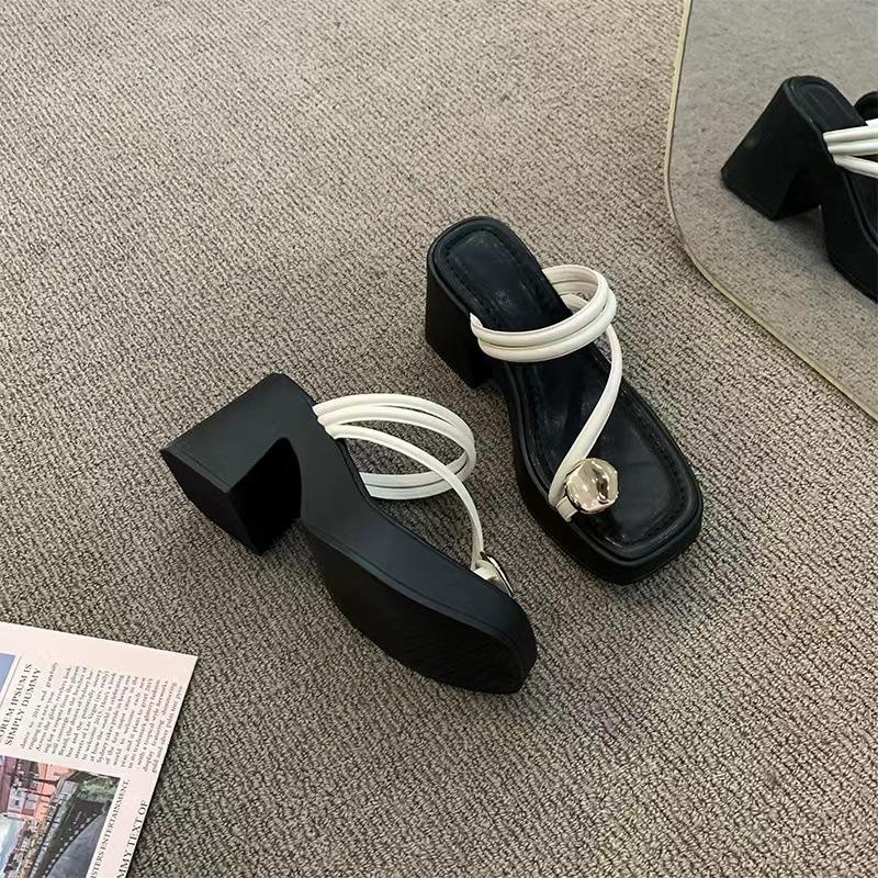 

Summer women s shoes new fashion high heel toe beach sandals women s trend thick heel square head women s fashion cool slippers 35