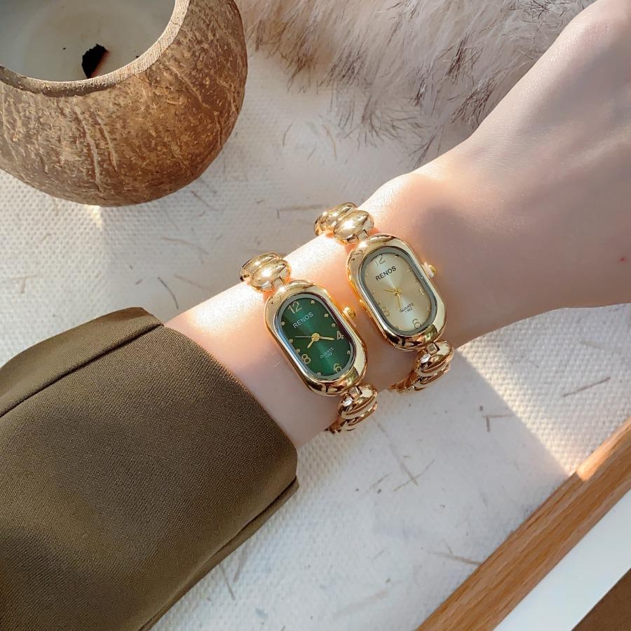 New Golden Bracelet Women's Watch Oval Simple Light Luxury Quartz Wristwatch Ladies Watches