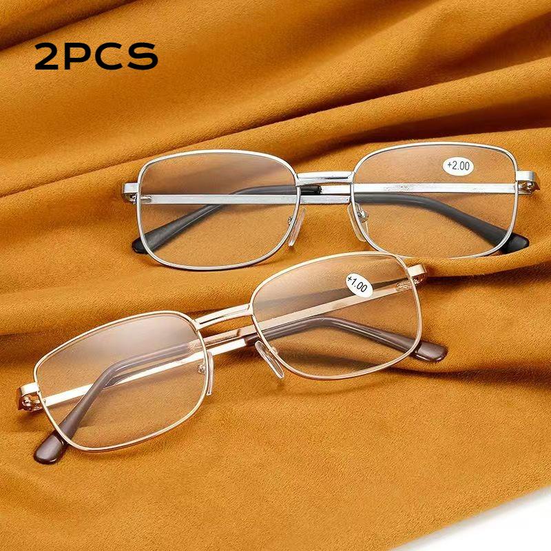 2Pcs Metal Reading Glasses Men Women Square Full Frame Presbyopic Glasses Anti-Scratch Diopter Eyewear +1.0 +1.5 +2.0 To +4.0