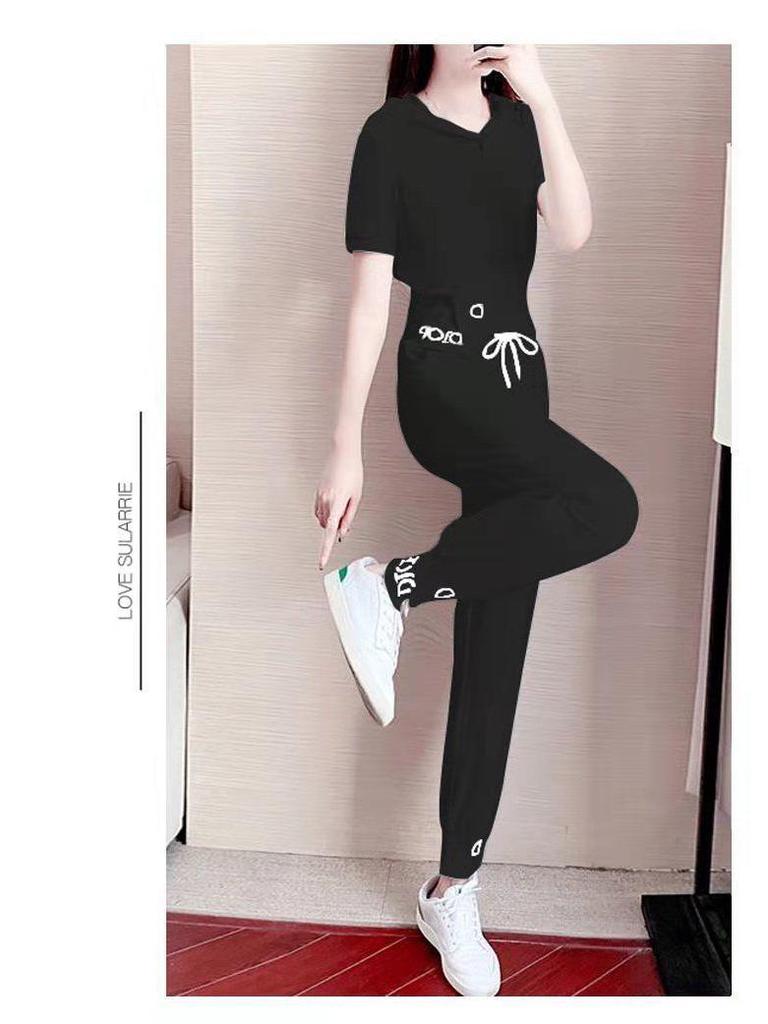 2023 Korean-Style Women's Casual Summer Two-Piece Set: Short Sleeve Top & Jogger Pants