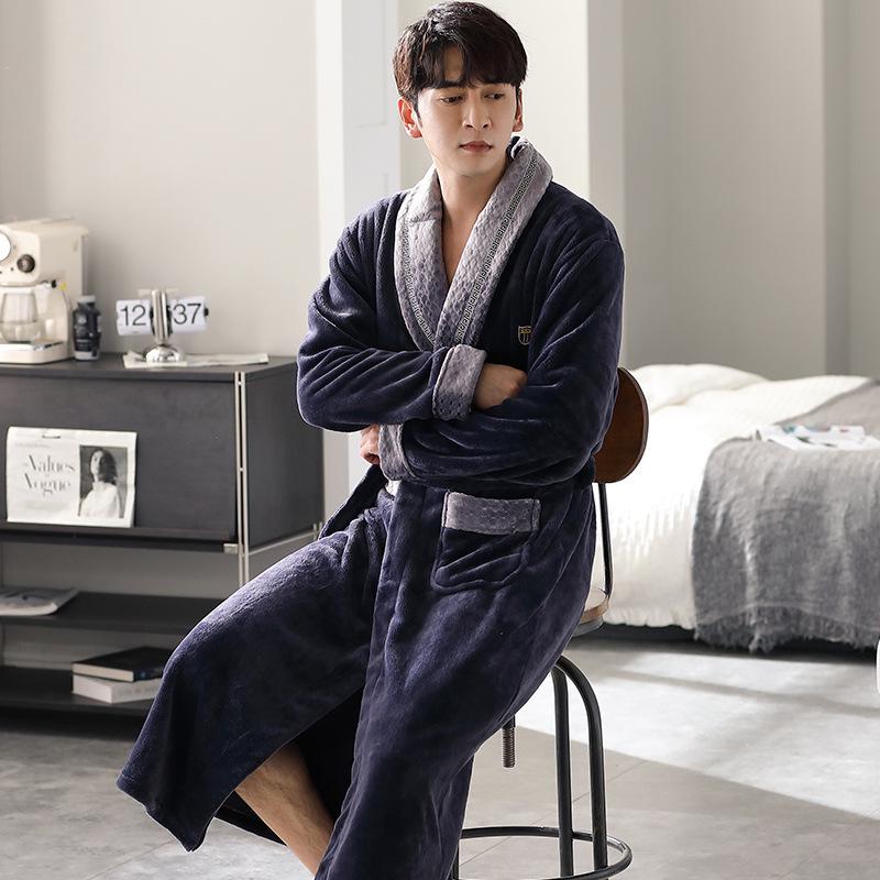 Men's Extra Long Plush Fleece Winter Bathrobe Pajamas
