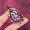 Evil Eye Natural Kingman Pink Dahlia Turquoise Pendant Copper Wire Wrap Jewelry