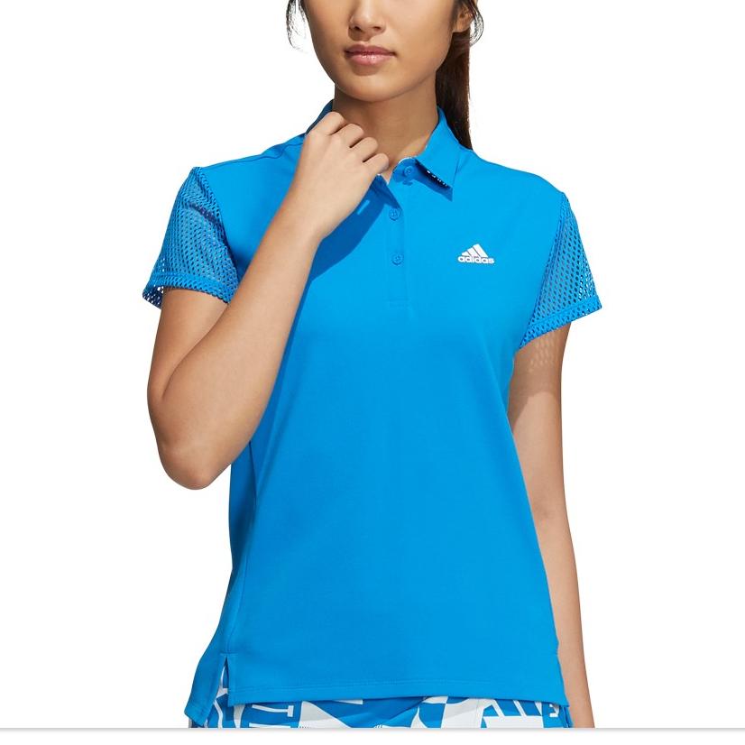 Adidas Solid Color Square Neck Button Short Sleeve Polo Shirt Women Tops Bright-Blue HA0226