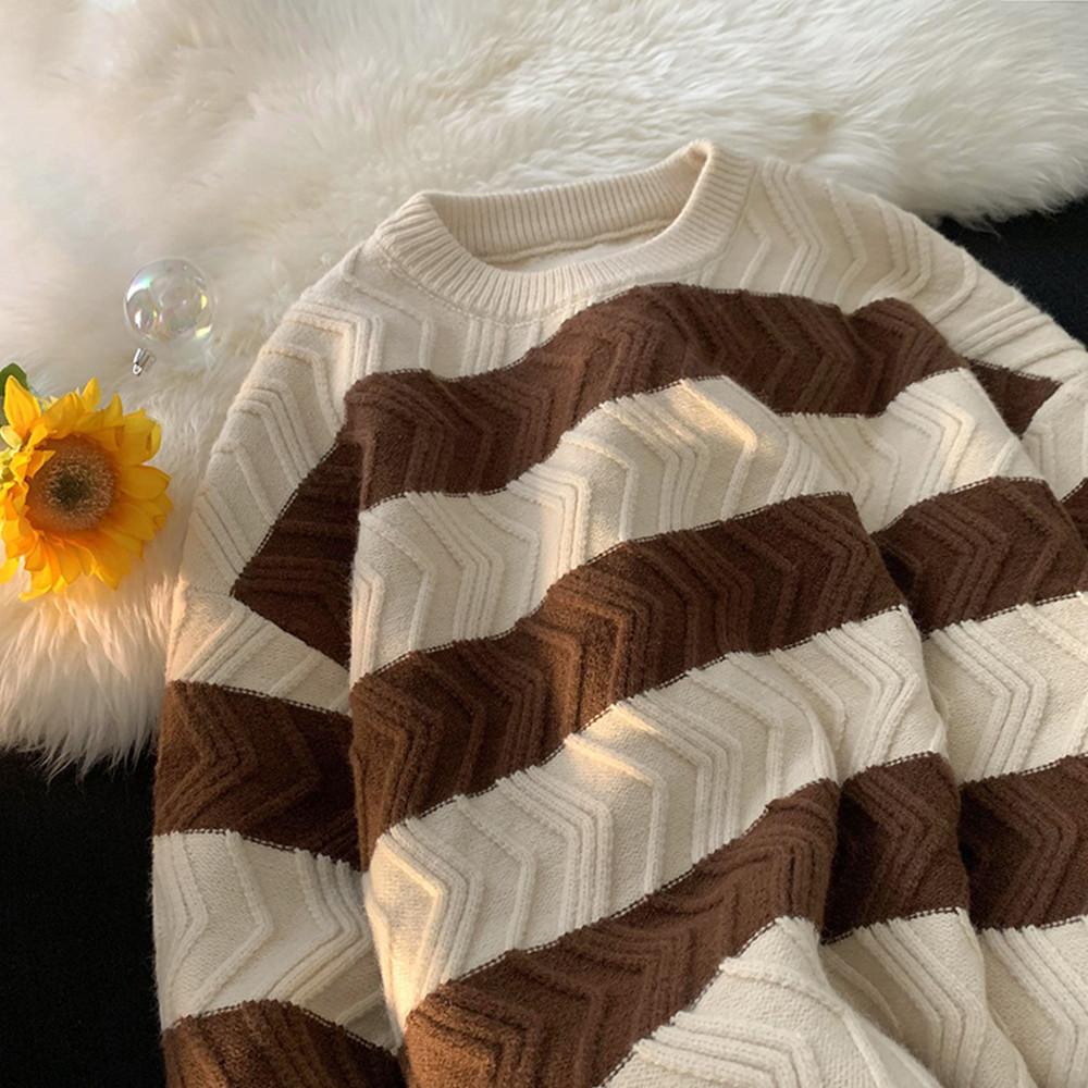 

Круглый ворот мужской осенне-зимний свободный ленивый стиль полосатый контрастный свитер в тренде олень плюшевый толстый свитер 2XL