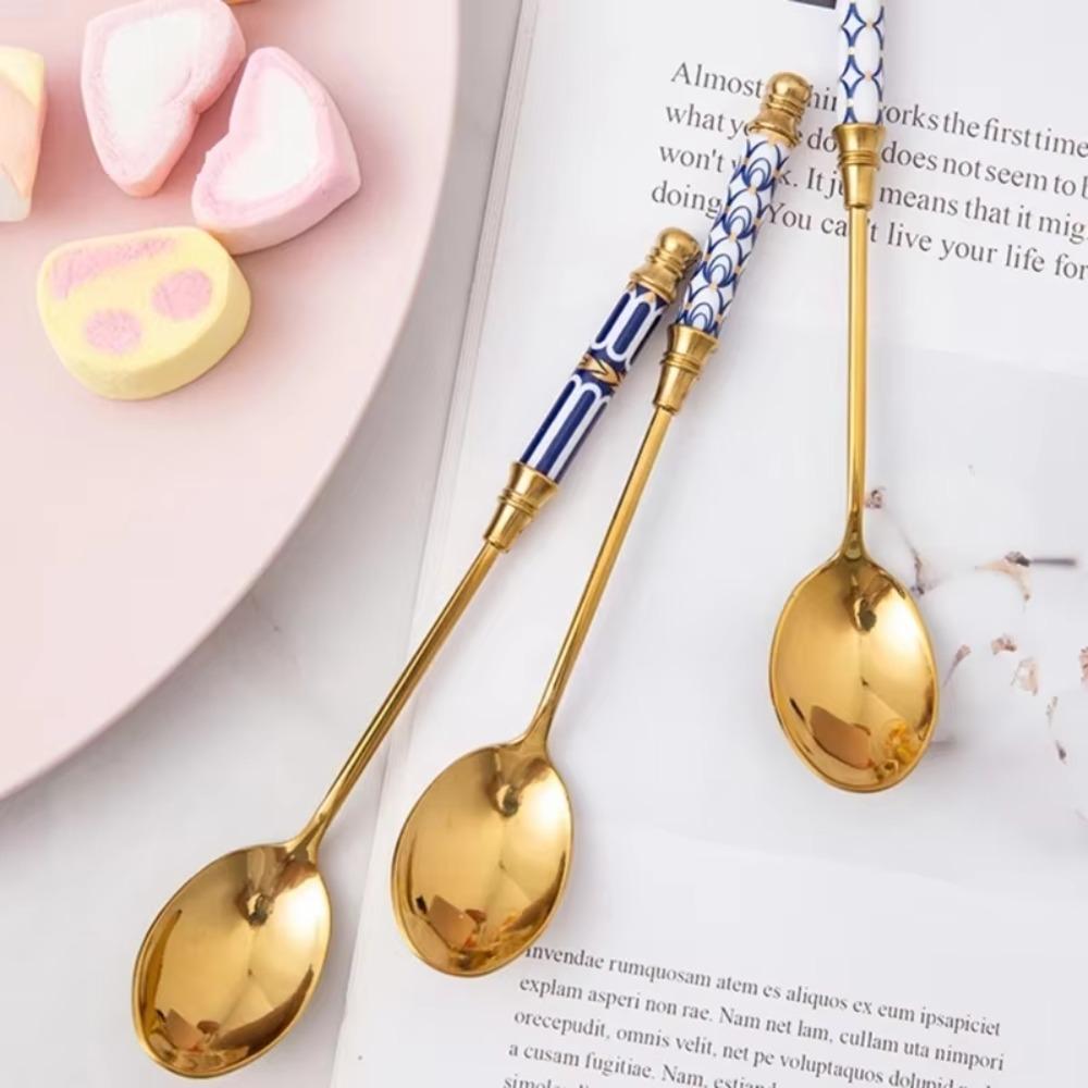 Gold-plated English Afternoon Tea Spoon Fork Stainless Steel Cake Spoon Fork Fruit Forks Pastry