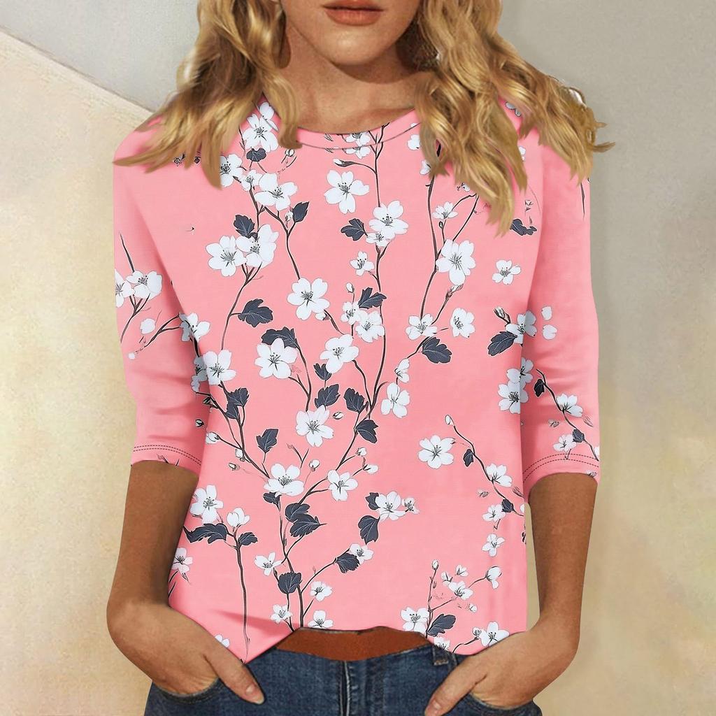 Modisches, lässiges Oberteil mit Dreiviertelärmeln und Blumendruck für Damen