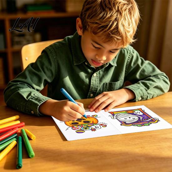 Children Festival Drawing Exercises 8PCS Halloween Cartoon Coloring Book Cute Ghost And Pumpkin Illustrations Thick Art Supplies for Party