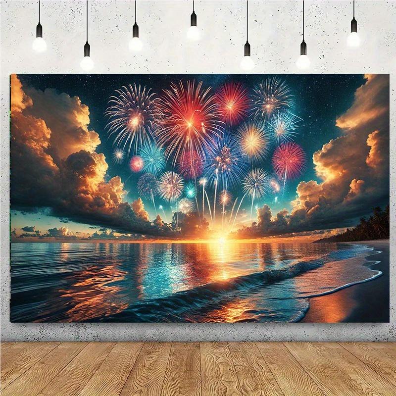 1 piece ocean and sky fireworks show background cloth room photography studio props - suitable for home decoration