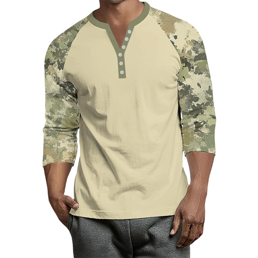 Top Masculino de Manga 3/4 Raglan Contrastante com Botões