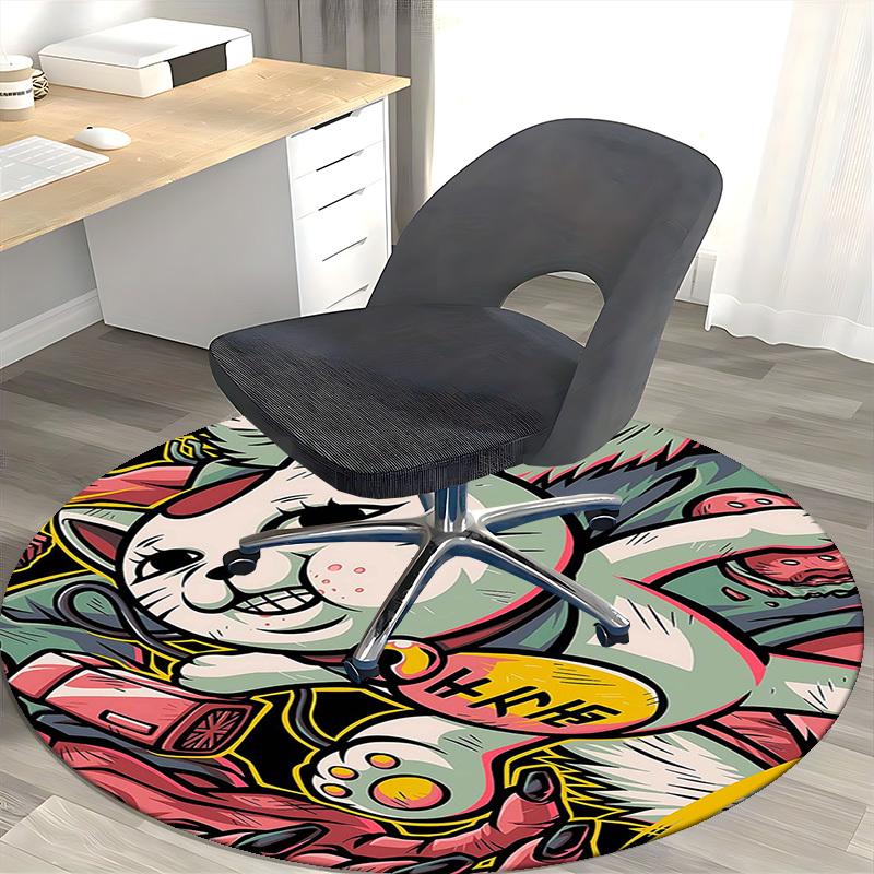 1pc Anime Cat Round Carpet - Office Chair Mat, Non-Slip Rug for Home Decor, Living Room, Bedroom