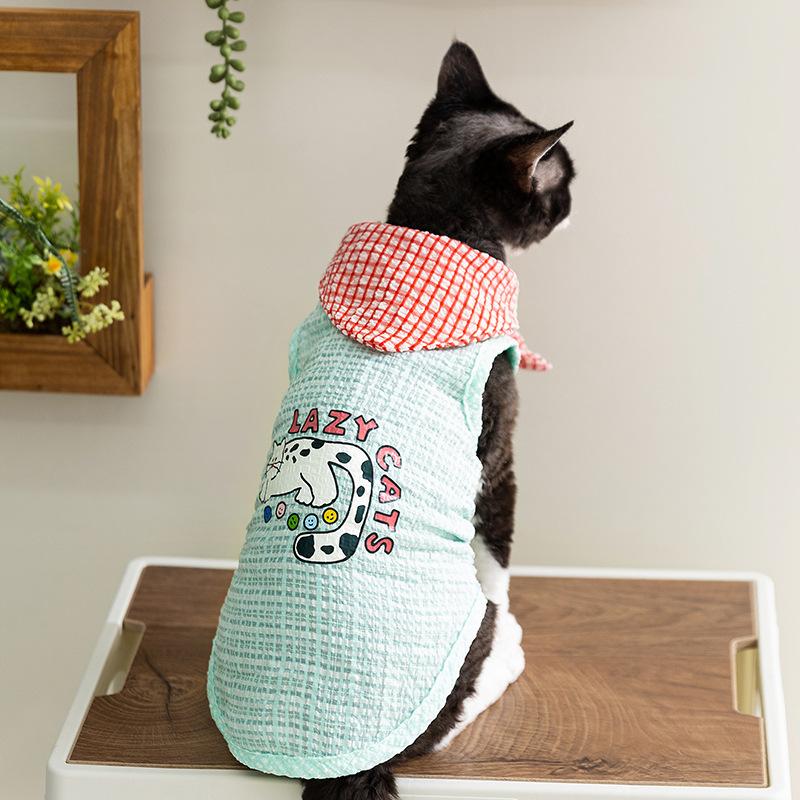 

Cat clothes Spring and summer breathable plaid bubble bow tie vest blue cat kitten hairless cat dog pet clothes XS (recommended weight 1-1.5kg) бонді синього кольору