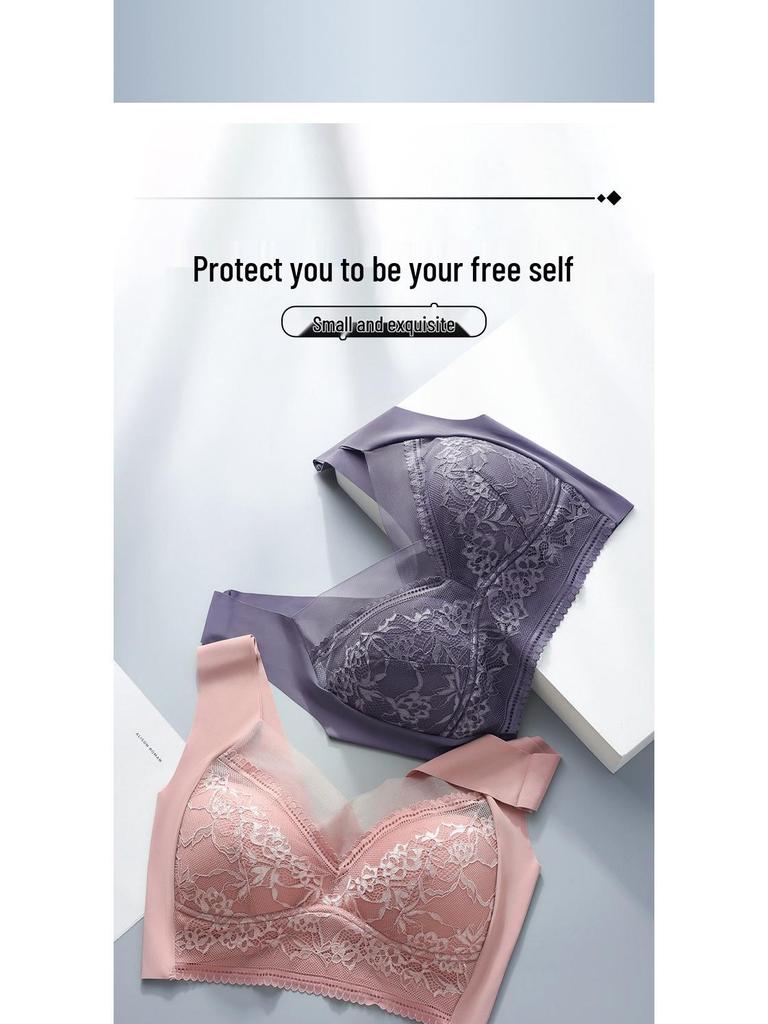 Elegant Women's Lace Back Underwear: Non-Steel Ring, Seamless, One-Piece Vest Bra for Support and Comfort.