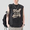 New 230g Heavy Pure Cotton Wash Vest Men's Print Solid Color Wide Shoulder Sleeveless Sports Shoulder