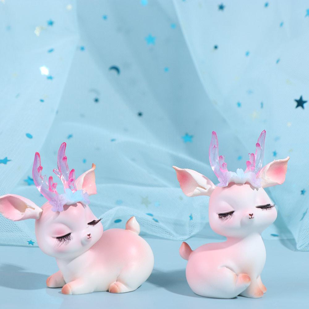 Kawaii Pink Sleeping Deer Figurine Cartoon Deer Birthday Cake Decor  Office