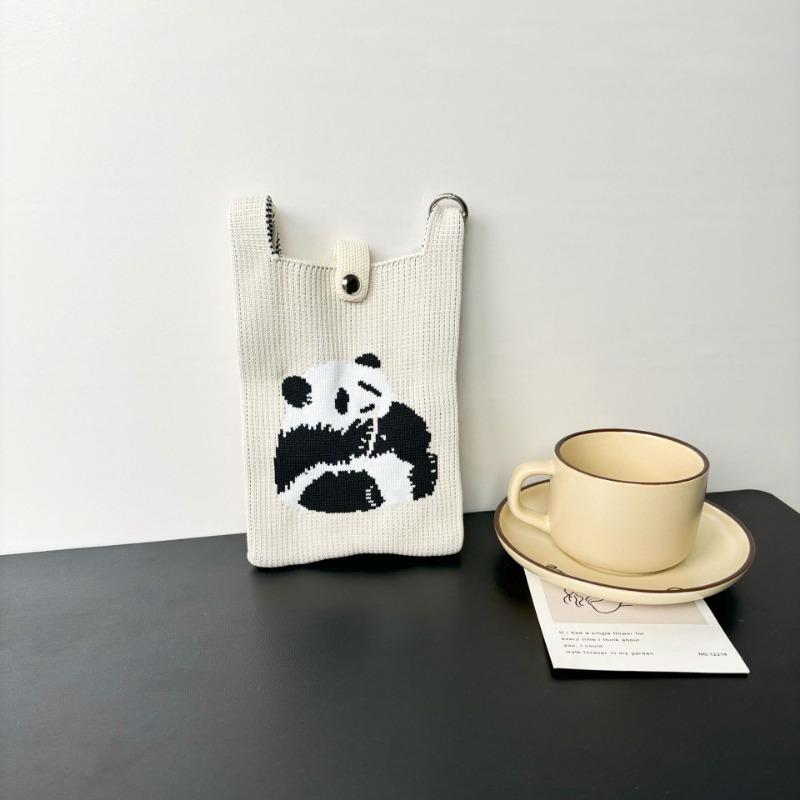 Panda Mobile Phone Bag Cute Knitted Bag High Sense Personality Versatile Dopamine Shoulder Messenger Bag Dopamine Wind