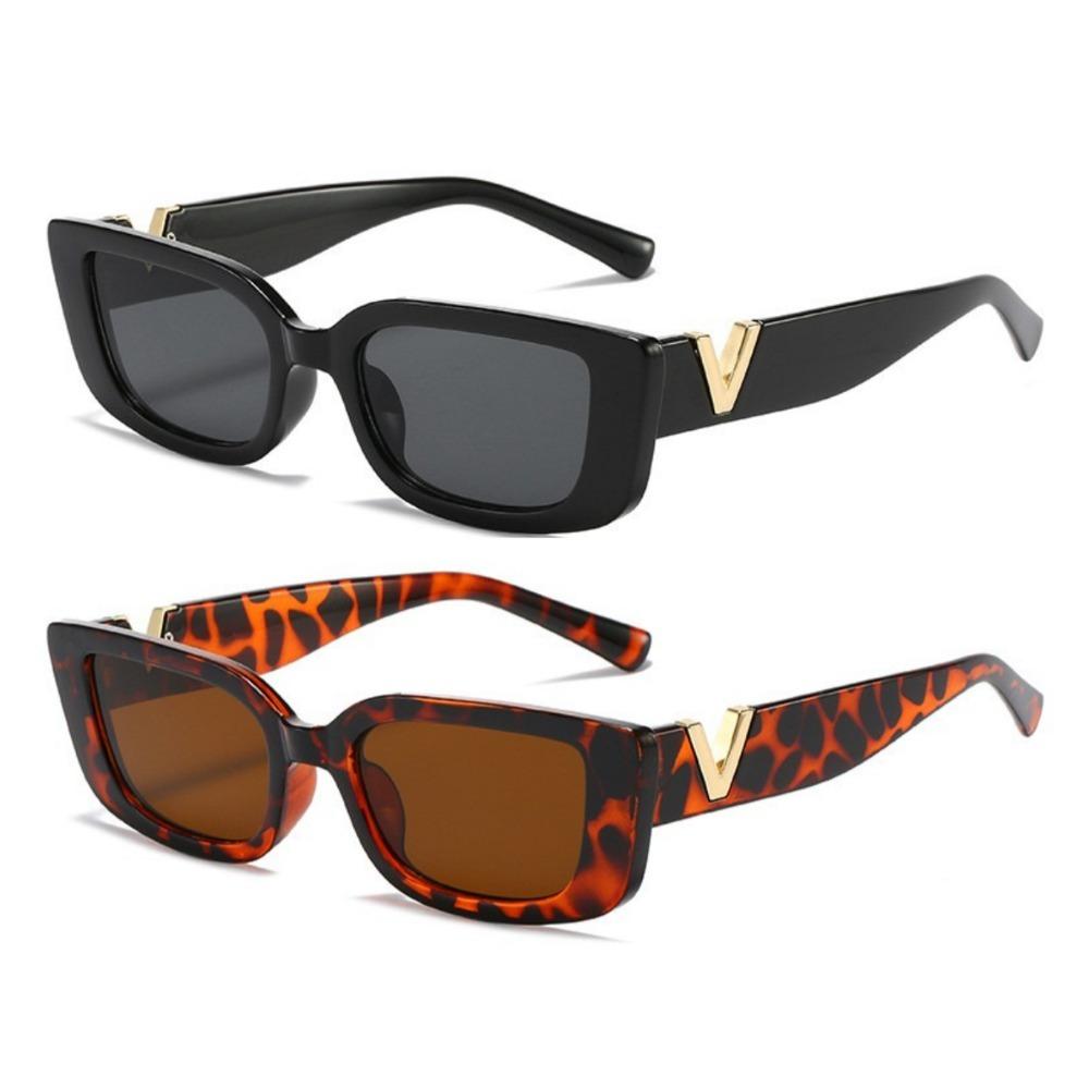 Retro Rectangle Sunglasses Women/Men Unisex with Fashion V-shaped Foots Outdoor Sunshade