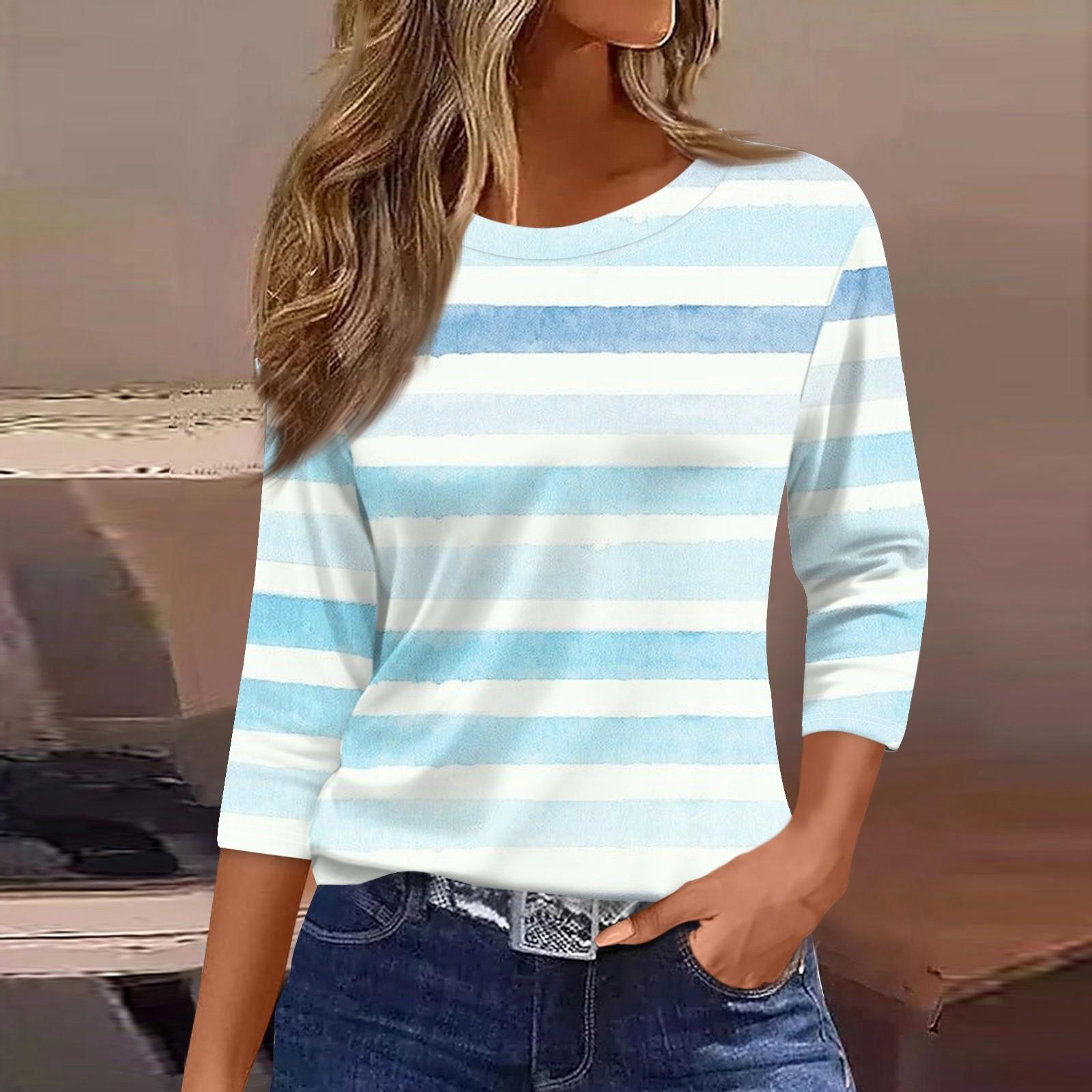 

Женская модная повседневная свободная футболка с круглым вырезом и рукавами 3/4 с принтом, женский топ L