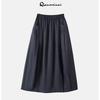 Women’s French Linen Tencel Midi Skirt - Slimming Elastic Waist, Solid Color Bell Shape, Autumn Style