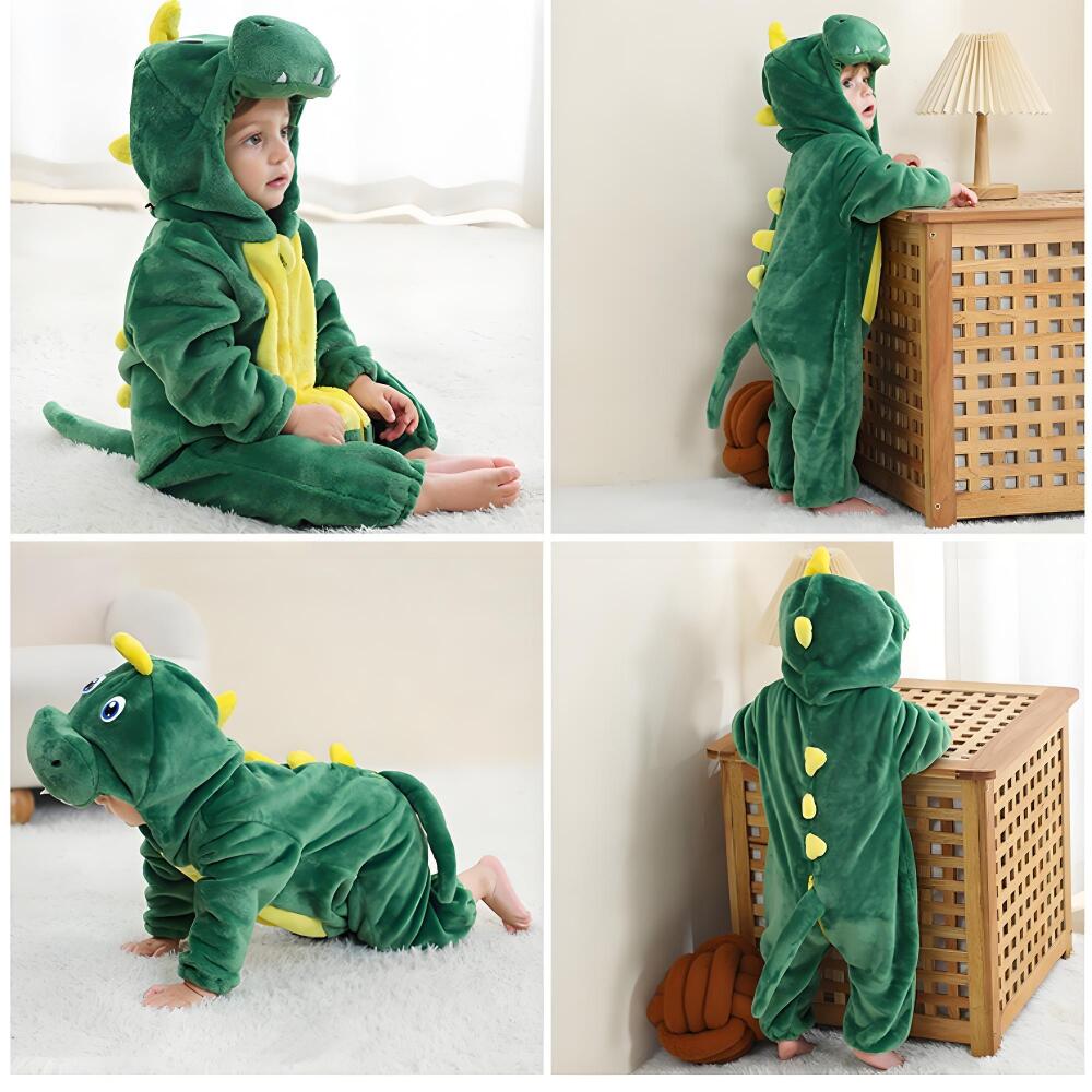 Baby-Tierkostüm Strampler, Kapuzen- Flanell-Einteiler mit 3D-Tierdesign und Zwei-Wege-Reißverschluss