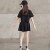 Girl's Summer Sports and Leisure Suit Middle and Older Children Solid Color Short Sleeve T-shirt + Shorts Two-piece Set