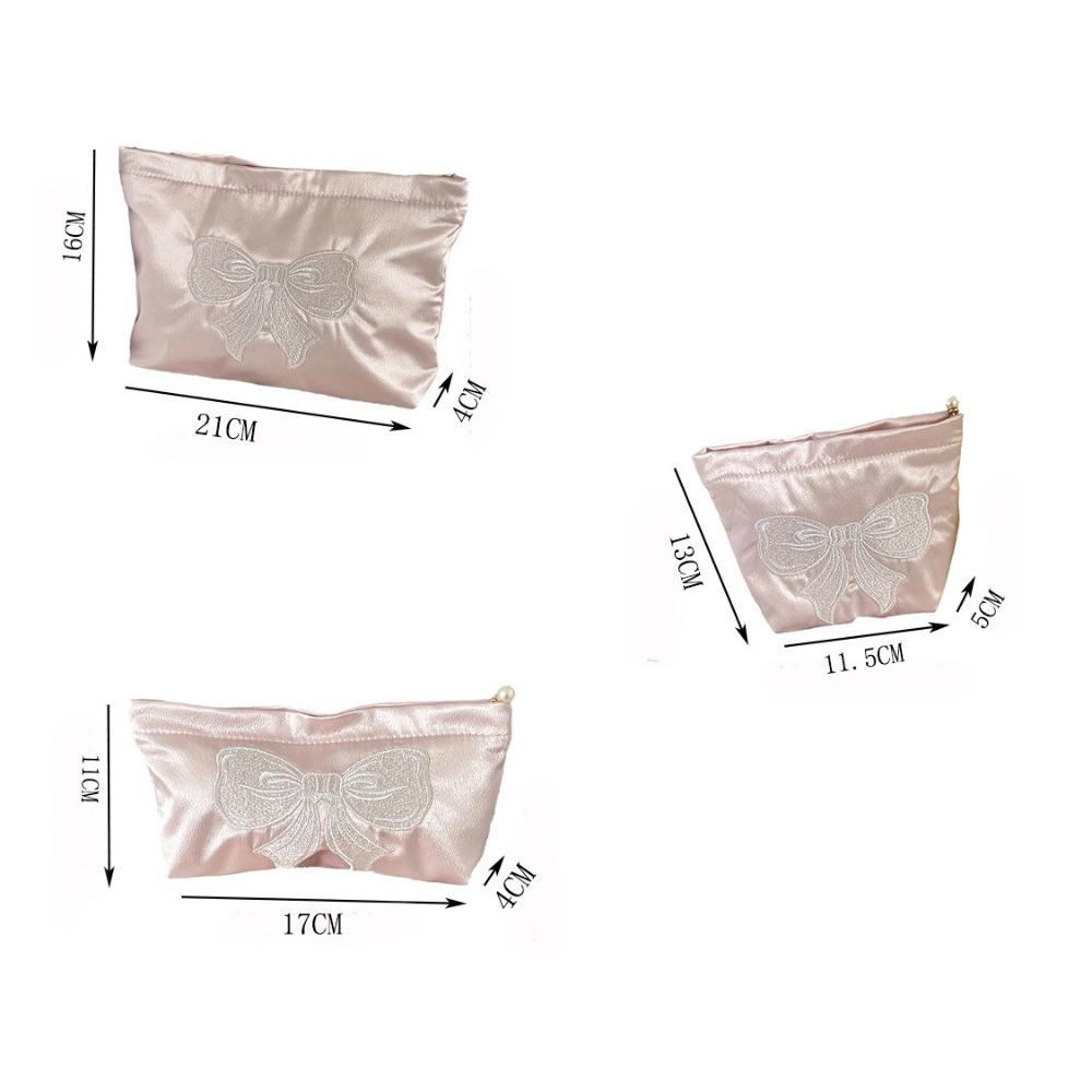 Luxury Pink Bow Makeup Bag Handbag Bow Embroidery Toiletry Storage Pouch Pearl Zipper Make Up Organizer Bag Ladies