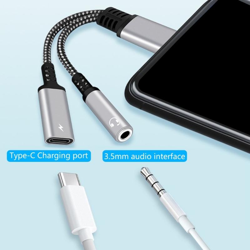 2 in 1 Type C to 3.5mm Sound and PD60W Charging Converters with HiFide Sound and Nylon Braided Cable